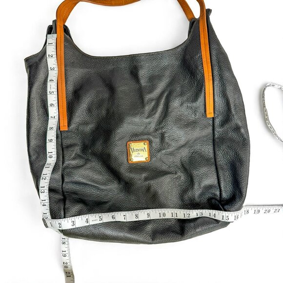 Valentina Italy Black Pebbled Leather Hobo Tote Bag – Women's Large Shoulder Pur - Picture 12 of 13